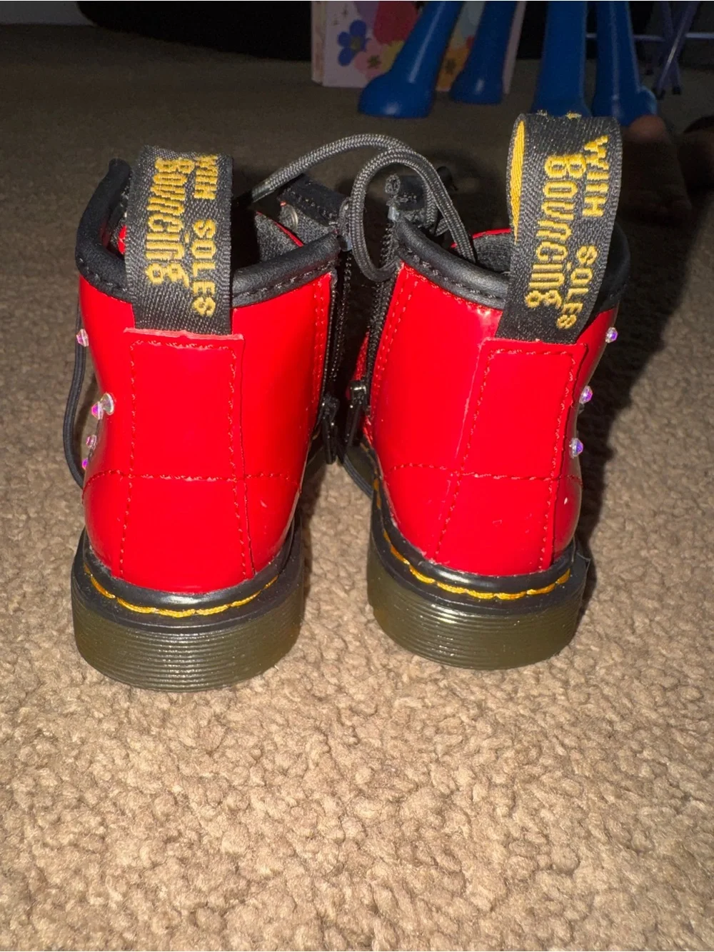 Dr. Martens Kids Red Patent Lace-Up Boots Disney Minnie Mouse